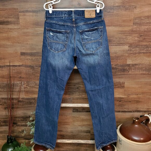 Hollister Jeans 30x32 Button Fly Straight Ripped Medium Light Wash Cotton Denim - Picture 2 of 11